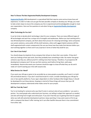 How To Choose The Best Augmented Reality Development Company