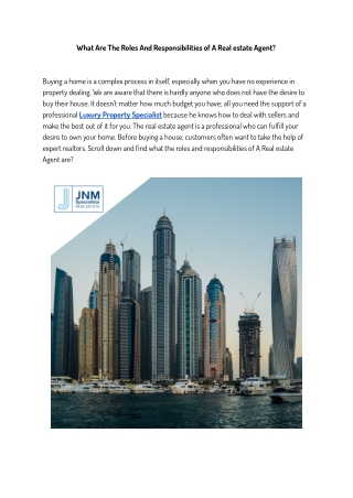 What Are The Roles And Responsibilities of A Real estate Agent