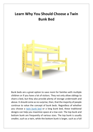 Learn Why You Should Choose a Twin Bunk Bed