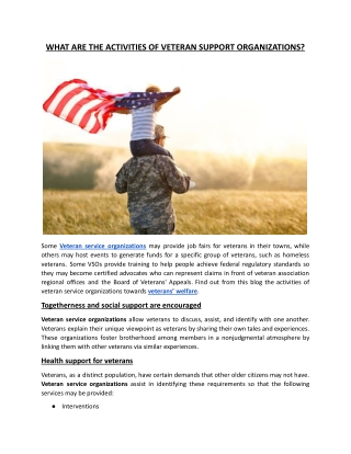 WHAT IS THE ACTIVITIES OF VETERAN SUPPORT ORGANIZATIONS.docx