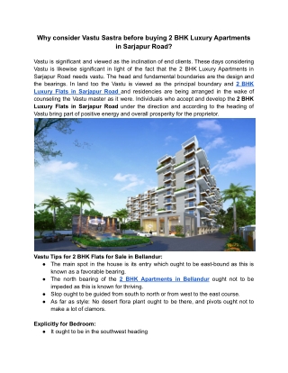 Why consider Vastu Sastra before buying 2 BHK Luxury Apartments in Sarjapur Road