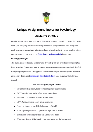 Unique Assignment Topics for Psychology Students in 2022