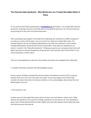 The Charisma Man Syndrome - Why Westerners are Treated Like Alpha Males in China
