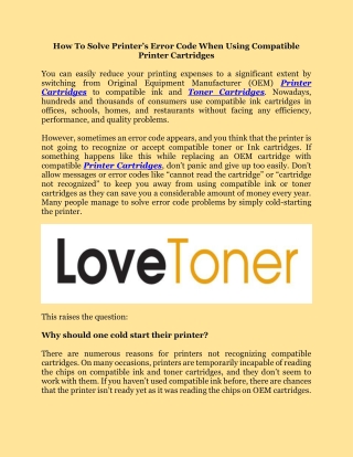 How To Solve Printer’s Error Code When Using Compatible Printer Cartridges