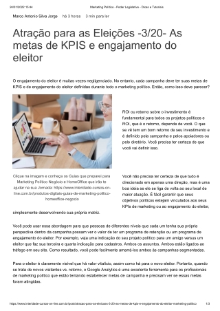 Atração para as Eleições -3de20- As metas de KPIS e engajamento do eleitor Marketing Político - Poder Legislativo - Dica