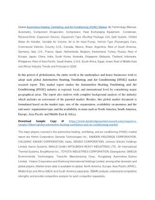 Automotive Heating, Ventilating, and Air Conditioning (HVAC) Market Growth