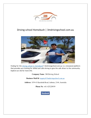 Driving school Homebush | 3mdrivingschool.com.au