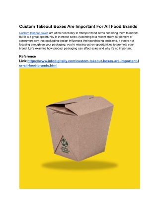 Custom Takeout Boxes Are Important For All Food Brands