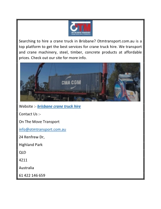 Brisbane Crane Truck Hire  Otmtransport.com.au