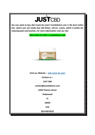 Cbd Cream For Pain  Justcbdstore.com