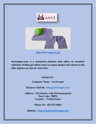 Girls Ethnic Wear in USA | Anvisvogue.com
