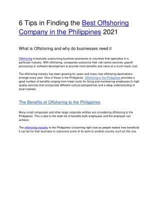 6 Tips in Finding the Best Offshoring Company in the Philippines 2021