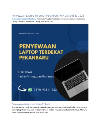 Penyewaan Laptop Terdekat Pekanbaru, WA 0878 9381 1922