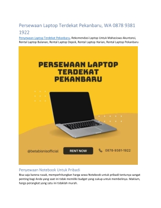 Persewaan Laptop Terdekat Pekanbaru, WA 0878 9381 1922