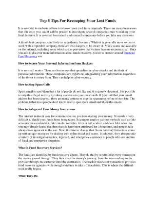 Top 5 Tips For Recouping Your Lost Funds