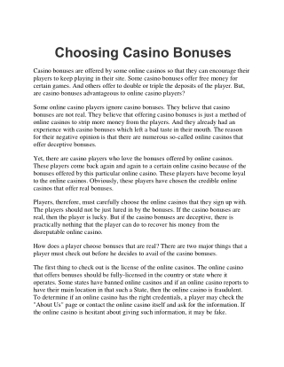 Choosing Casino Bonuses