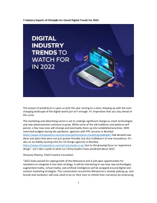 7 Industry Experts of Chimp&z Inc Unveil Digital Trends For-2022