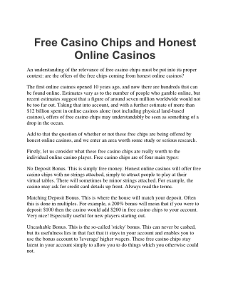Free Casino Chips and Honest Online Casinos