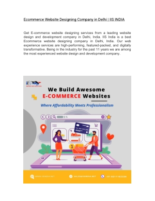 Ecommerce Website Designing Company in Delhi | IIS INDIA