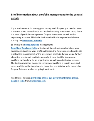Brief information about portfolio management for the general people