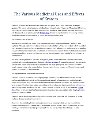 The Various Medicinal Uses and Effects of Kratom