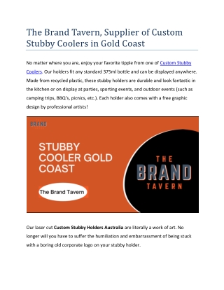 The Brand Tavern, Supplier of Custom  Stubby Coolers in Gold Coast