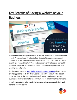 Key Benefits of Having a website or your Business