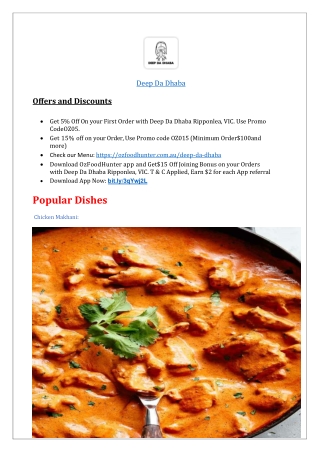 10% off - Deep Da Dhaba Indian food takeaway Ripponlea Menu,VIC