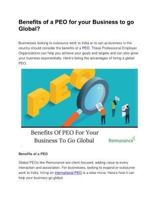 Benefits of a PEO for your Business to go Global