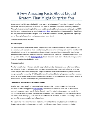 A Few Amazing Facts About Liquid Kratom That Might Surprise You