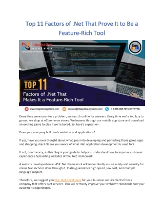 Top 11 Factors of .Net That Prove It to Be a Feature-Rich Tool