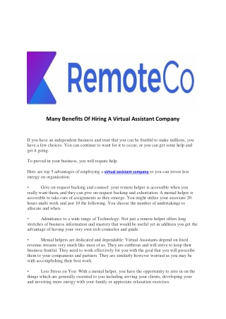 Many Benefits Of Hiring A Virtual Assistant Company