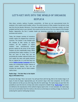 Let’s Get Dive into the World of Sneaker Replica