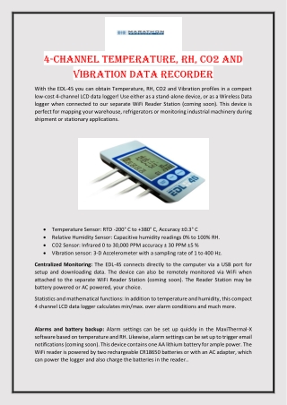 4-Channel Temperature, RH, CO2 and Vibration Data Recorder