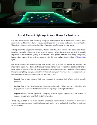 Install Radiant Lightings in Your Home for Positivity