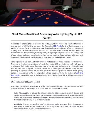 Check These Benefits of Purchasing Volka Lighting Pty Ltd LED Profiles