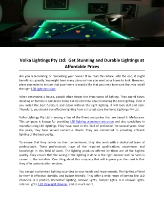Volka Lightings Pty Ltd- Get Stunning and Durable Lightings at Affordable Prices