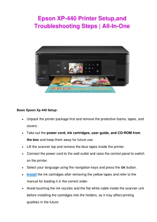 Epson XP-440 Printer Setup,and Troubleshooting Steps All-In-One