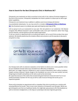 How to Search for the Best Chiropractic Clinic in Matthews NC