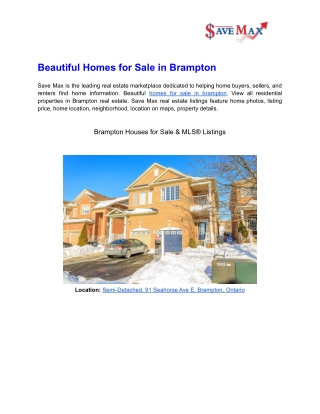 Beautiful Homes for Sale in Brampton