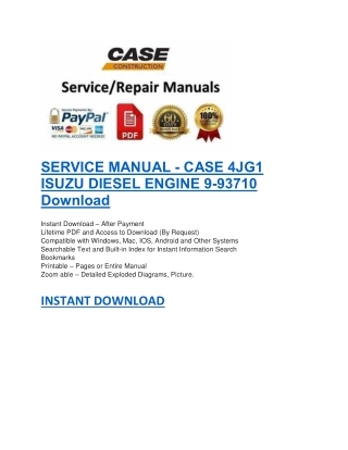 SERVICE MANUAL - CASE 4JG1 ISUZU DIESEL ENGINE 9-93710
