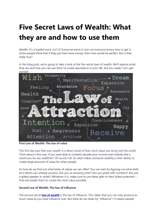 Five Secret Laws of Wealth . What they are and how to use them