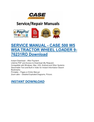 SERVICE MANUAL - CASE 500 W5 W5A TRACTOR WHEEL LOADER 9-76231RO