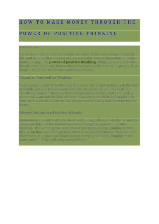 How to Make Money Through the Power of Positive Thinking