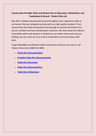 Toilet Hire Cheltenham