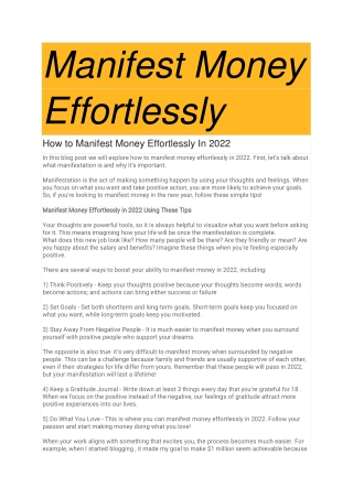 How to Manifest Money Effortlessly In 2022
