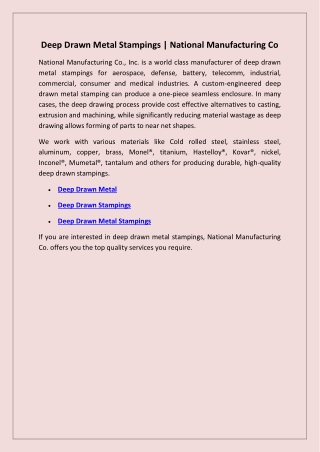 Deep Drawn Metal Stampings