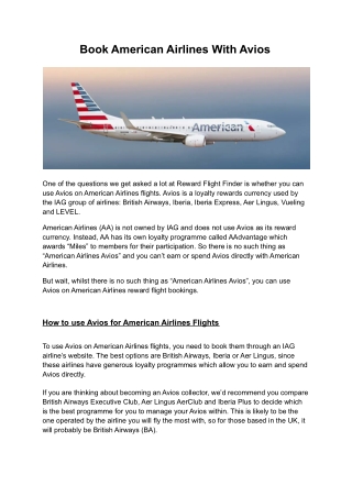 Book American Airlines With Avios