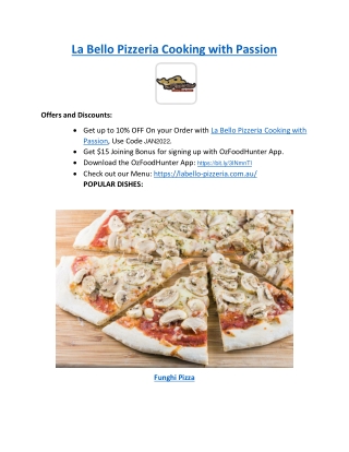 5% Off- Faulconbridge Pizza La Bello Pizzeria Menu NSW