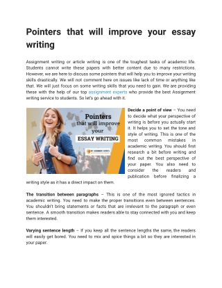 Pointers that will improve your essay writing